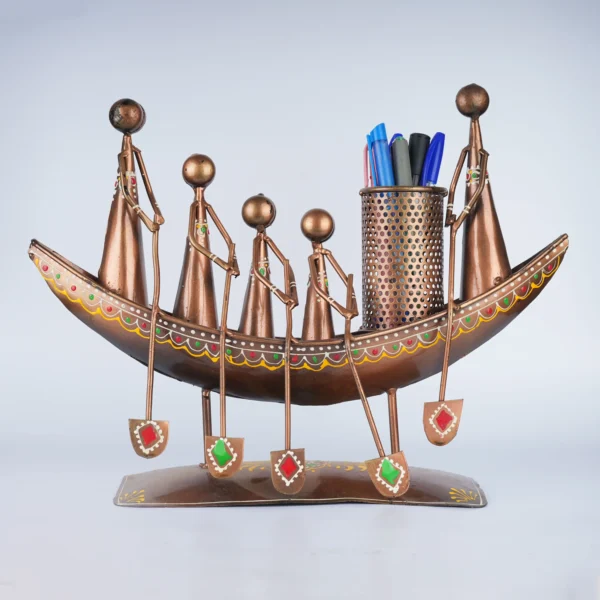 Spiritual Soul Hand Painted Metal Boat Shaped Table Top Penstand