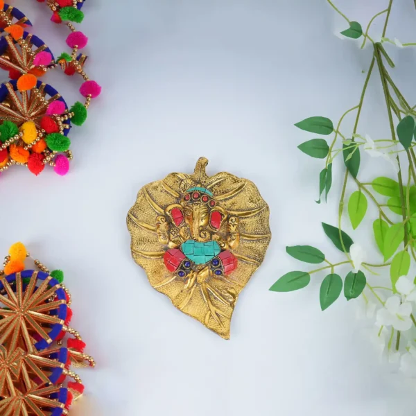 Spiritual Soul Gold Plated Hanging Metal Ganesha Leaf