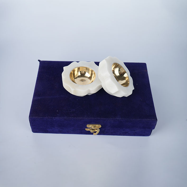 SPIRITUAL SOUL MARBLE DIYA WITH VELVET BOX SET OF 2