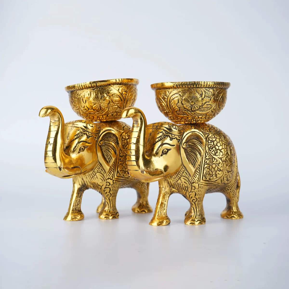 SPIRITUAL SOUL METAL GOLD PLATED ELEPHANT SET OF 2
