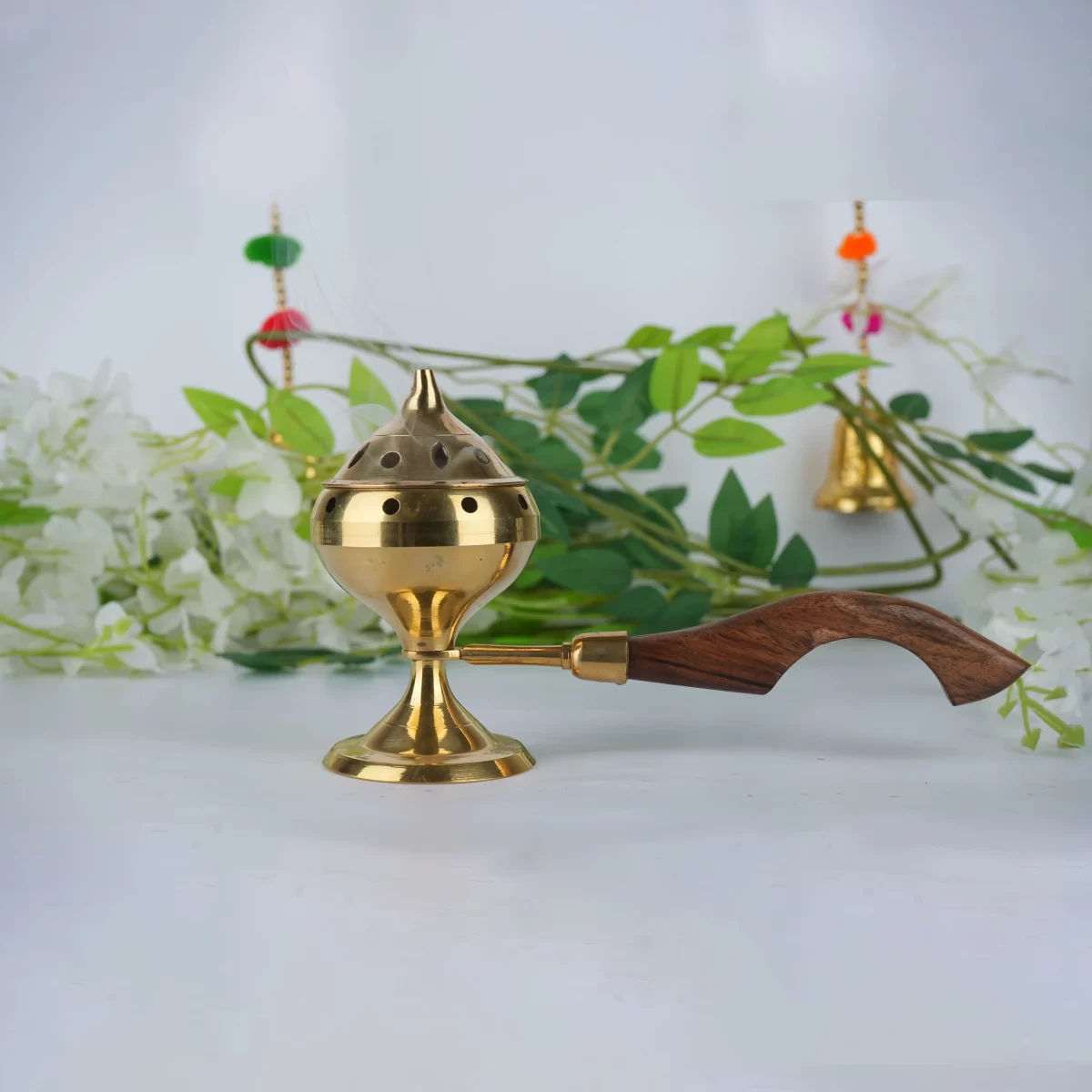 SPIRITUAL SOUL BRASS LOBAN BURNER WITH WOODEN HANDLE