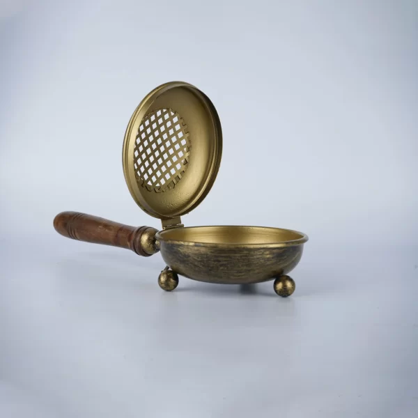 SPIRITUAL SOUL BRASS LOBAN BURNER WITH WOODEN HANDLE