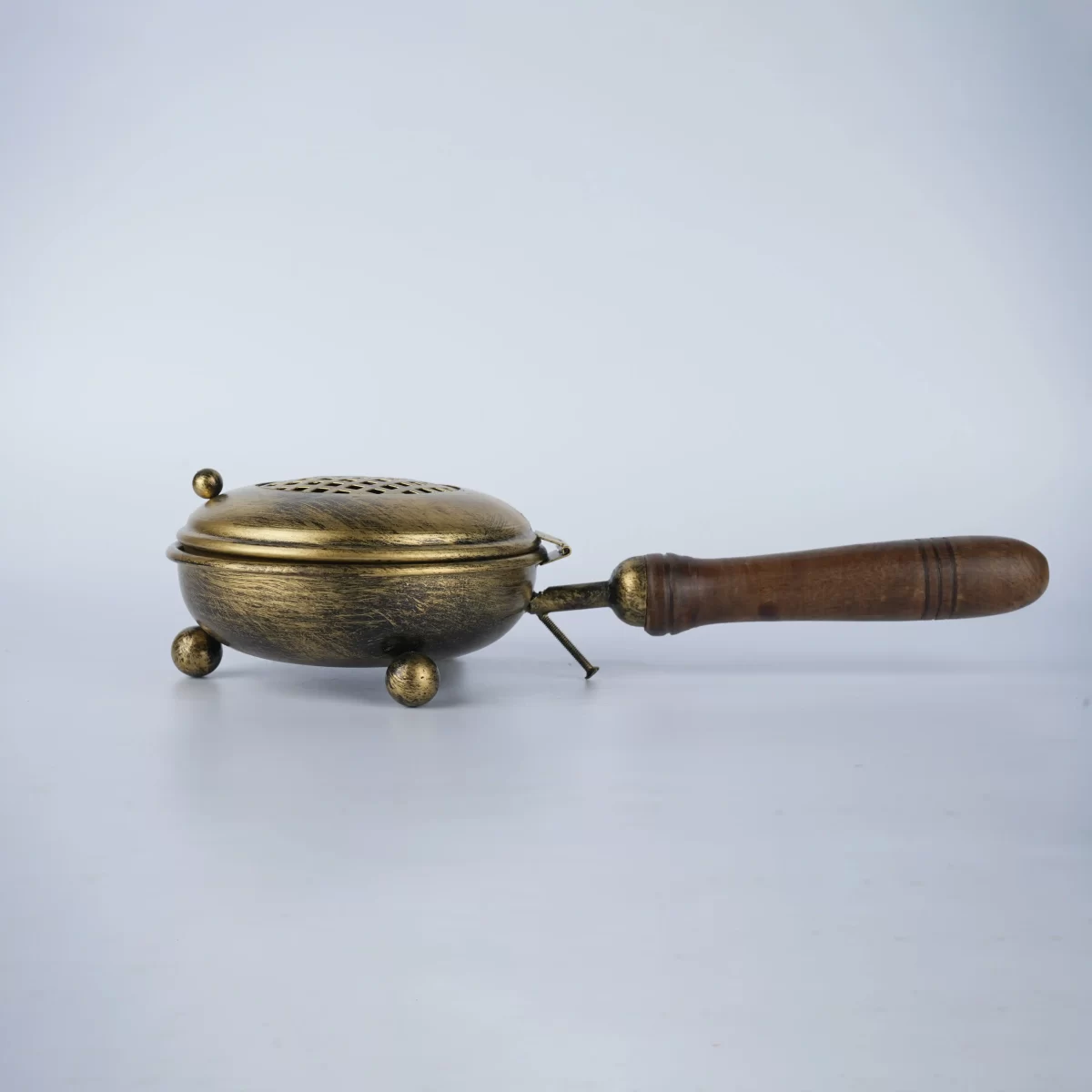 SPIRITUAL SOUL BRASS LOBAN BURNER WITH WOODEN HANDLE