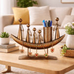 Spiritual Soul Metal Boat Pen Holder Decorative Desk Organizer