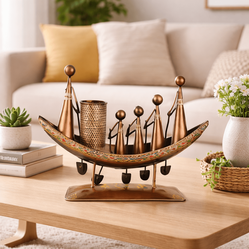 Spiritual Soul Metal Boat Pen Holder Decorative Desk Organizer