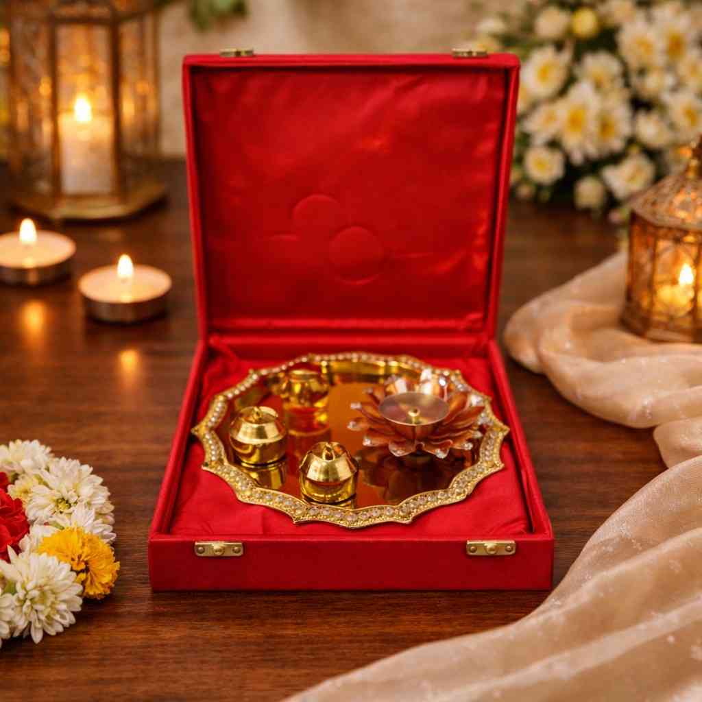 Spiritual Soul Pooja Thali Set with Lotus Diya