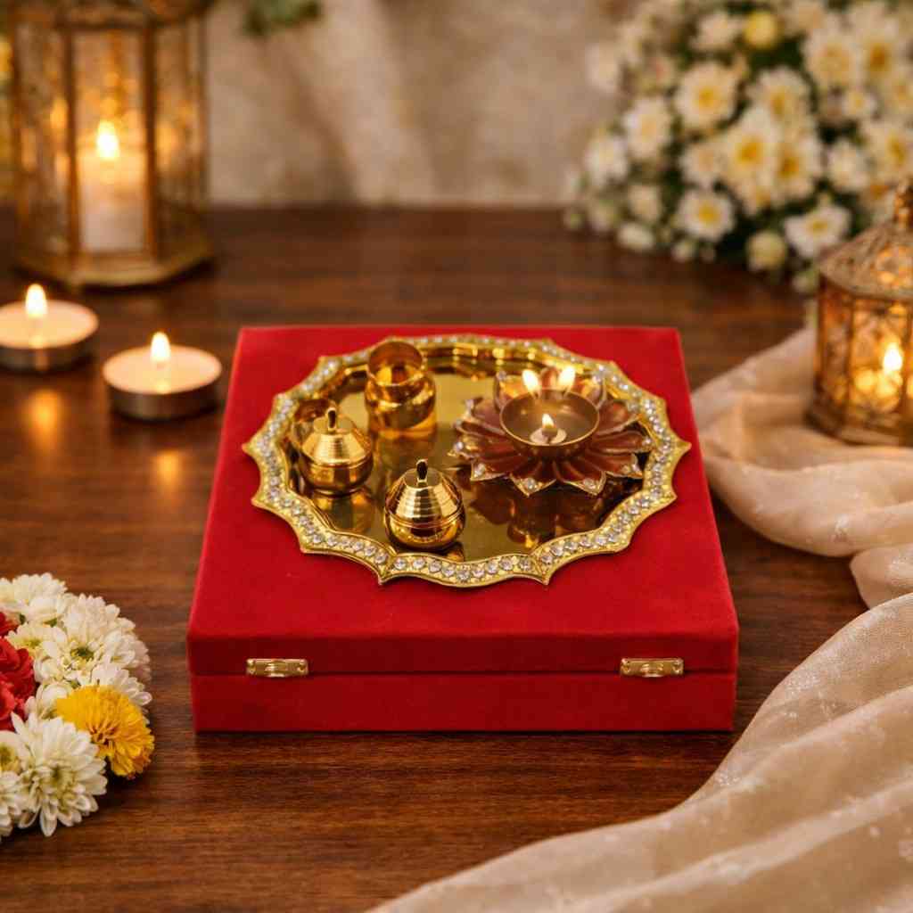 Spiritual Soul Pooja Thali Set with Lotus Diya