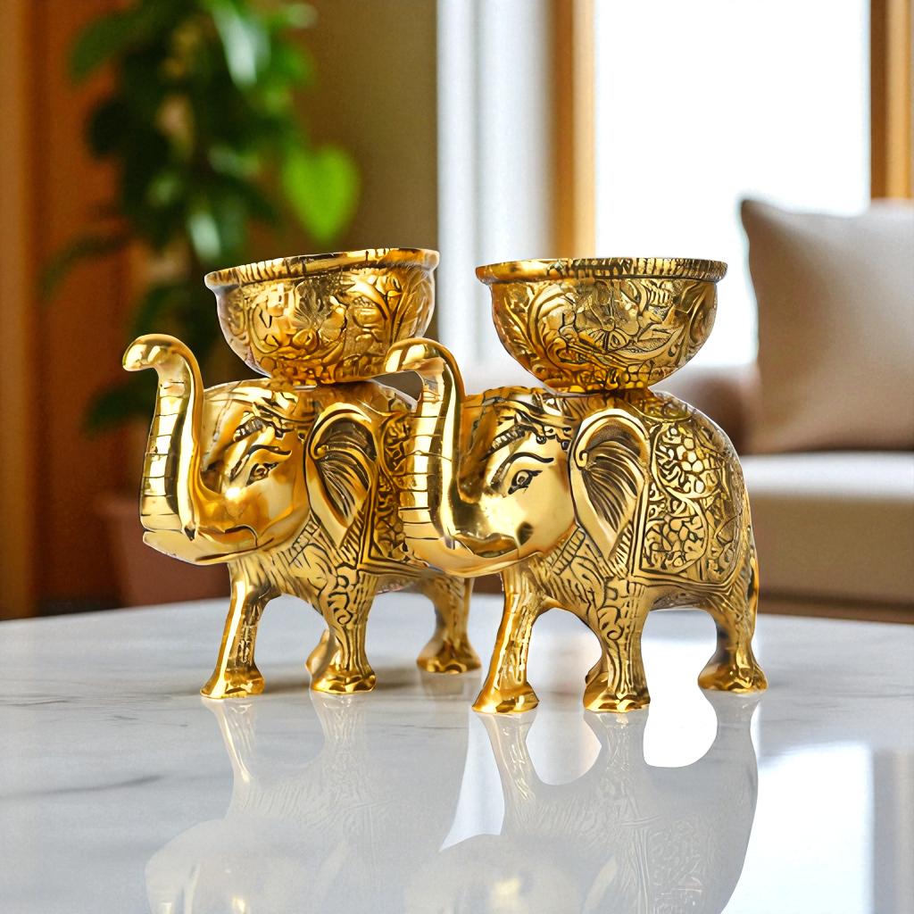SPIRITUAL SOUL METAL GOLD PLATED ELEPHANT SET OF 2