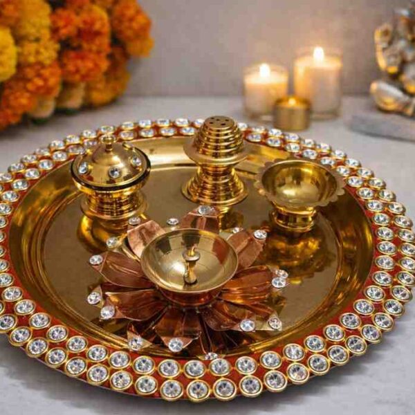 Spiritual Soul Pooja Thali Set with Lotus Diya