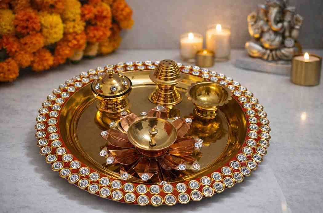 Spiritual Soul Pooja Thali Set with Lotus Diya