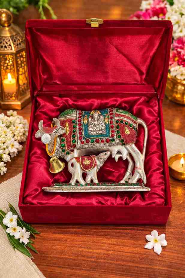 Decorative Kamdhenu Cow with Calf Gift Set 3 Decorative Kamdhenu Cow with Calf Gift Set