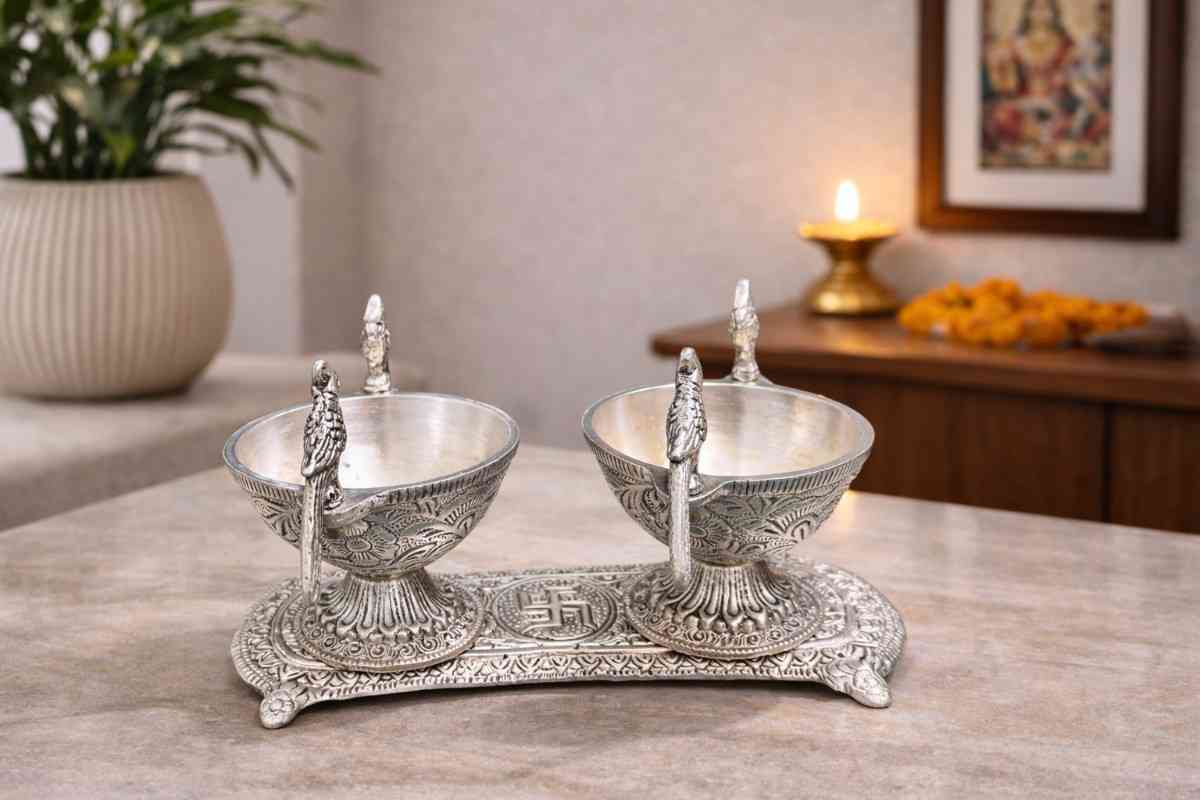 Silver Dry Fruit Bowl Set with Decorative Tray