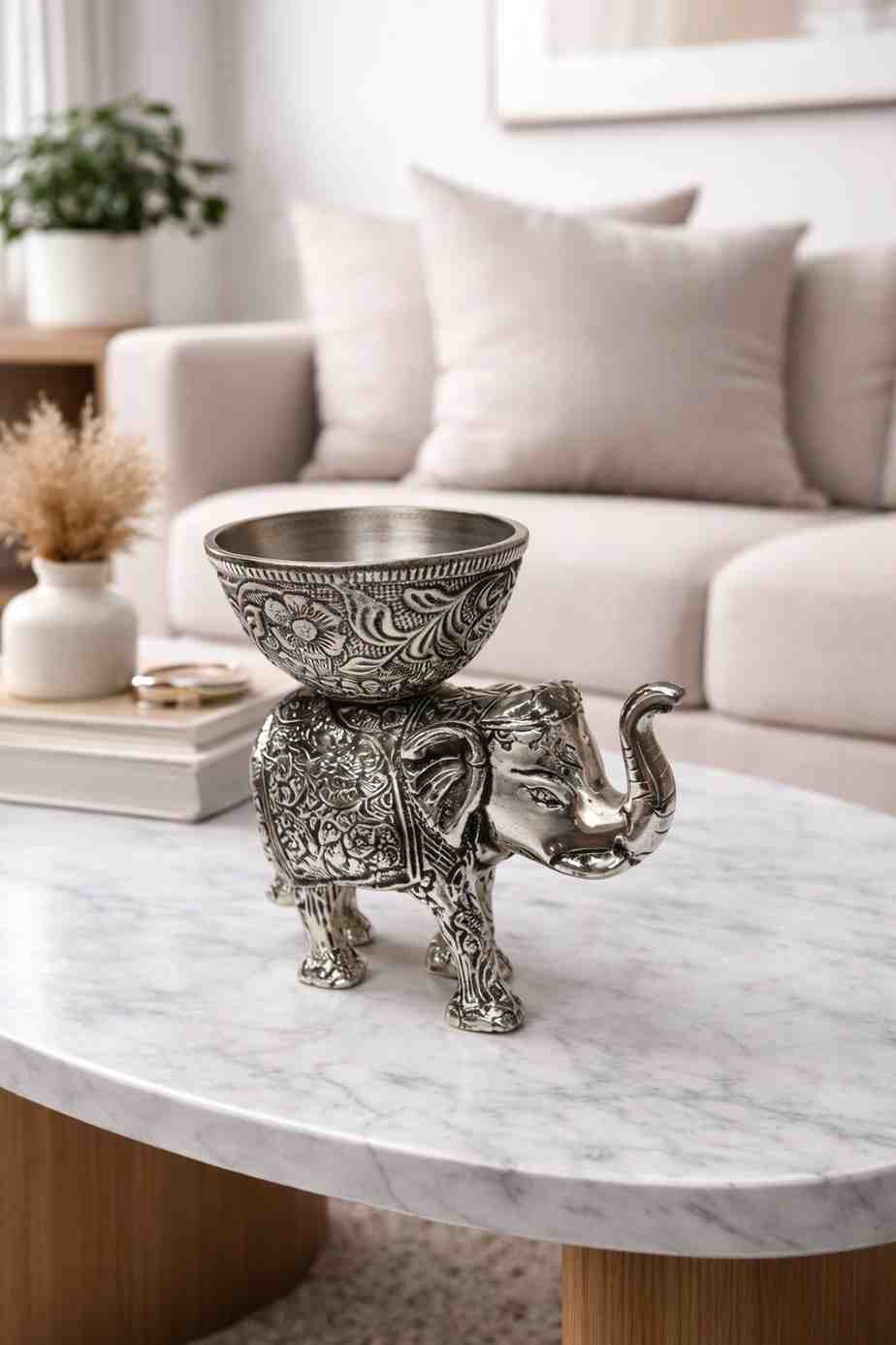Spiritual Soul Silver Elephant Bowl Set – Decorative Elephant Bowl Gift Box for Home Decor