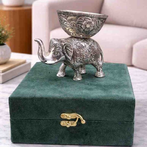 Spiritual Soul Silver Elephant Bowl Set – Decorative Elephant Bowl Gift Box for Home Decor