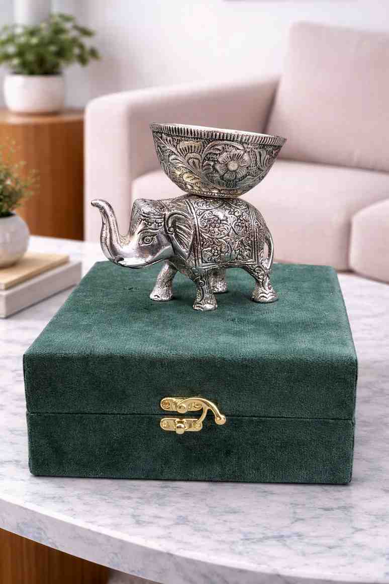 Spiritual Soul Silver Elephant Bowl Set – Decorative Elephant Bowl Gift Box for Home Decor