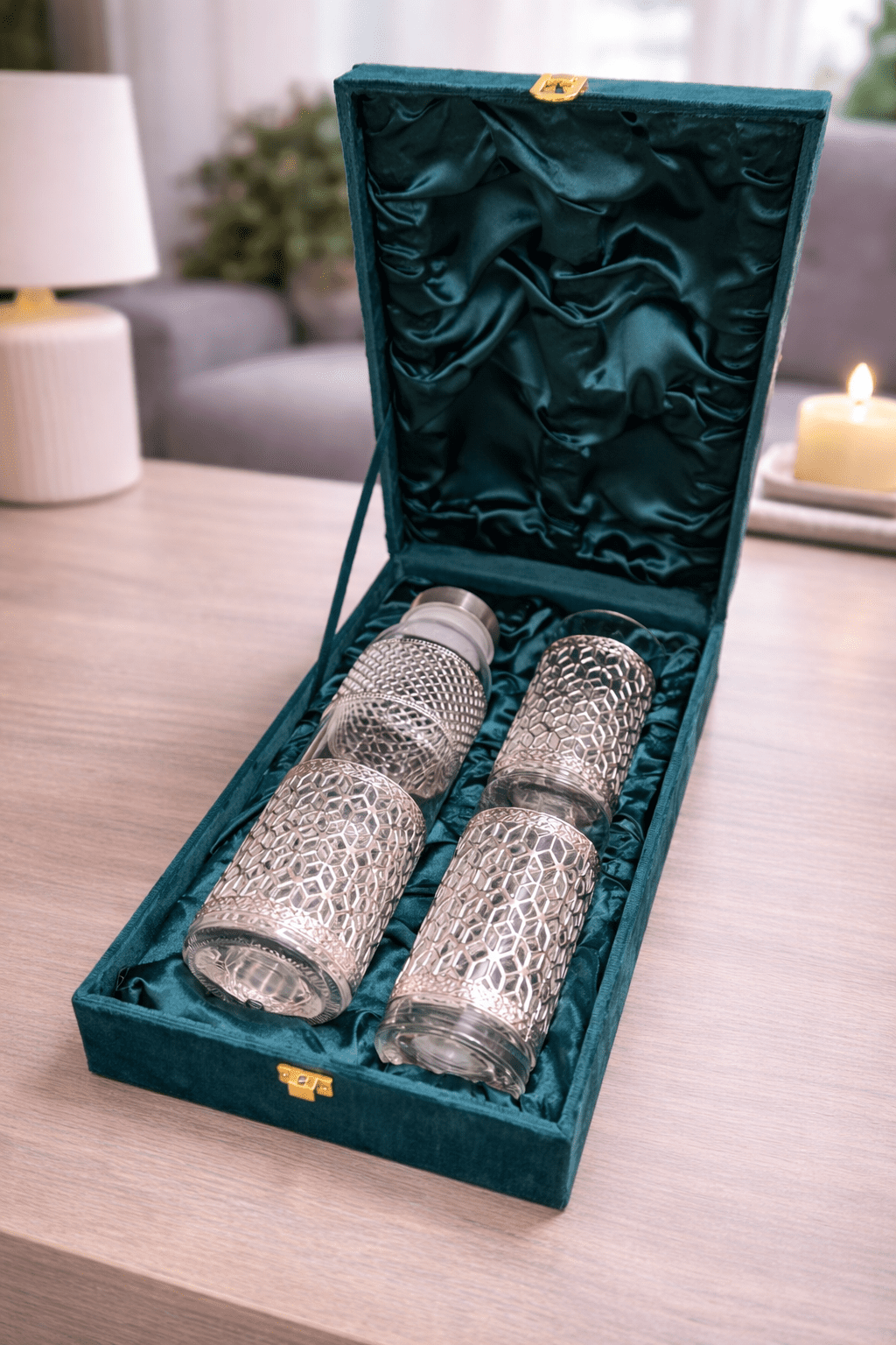 Spiritual Soul German Silver Glass Bottle Set