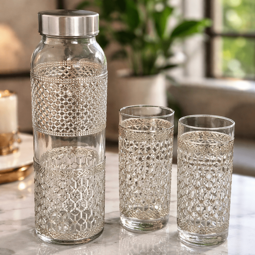 Spiritual Soul German Silver Glass Bottle Set