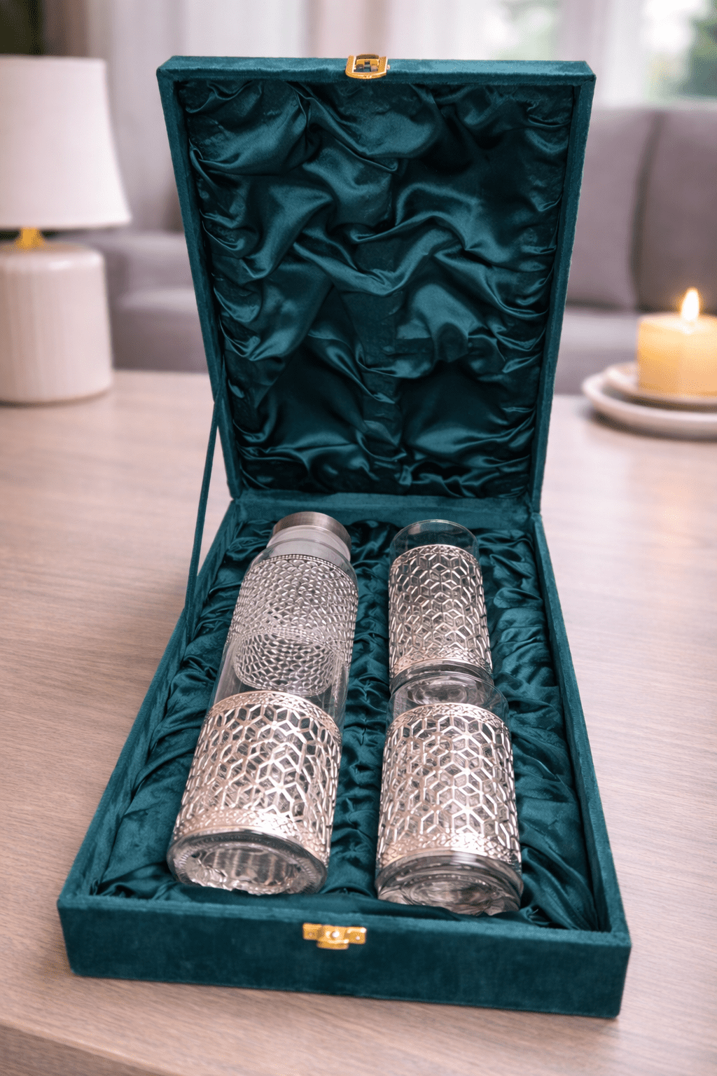 Spiritual Soul German Silver Glass Bottle Set