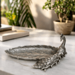 Silver Peacock Decorative Serving Tray
