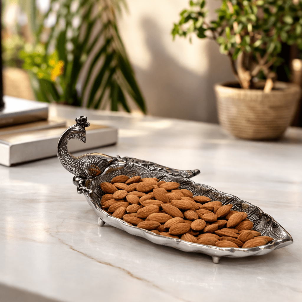 Silver Peacock Decorative Serving Tray 3 Silver Peacock Decorative Serving Tray