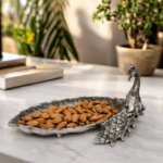 Silver Peacock Decorative Serving Tray