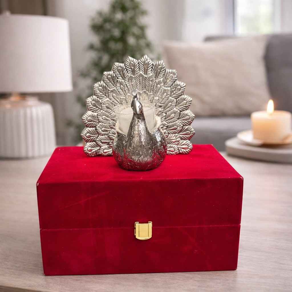 Silver Peacock Candle Holder Gift Set