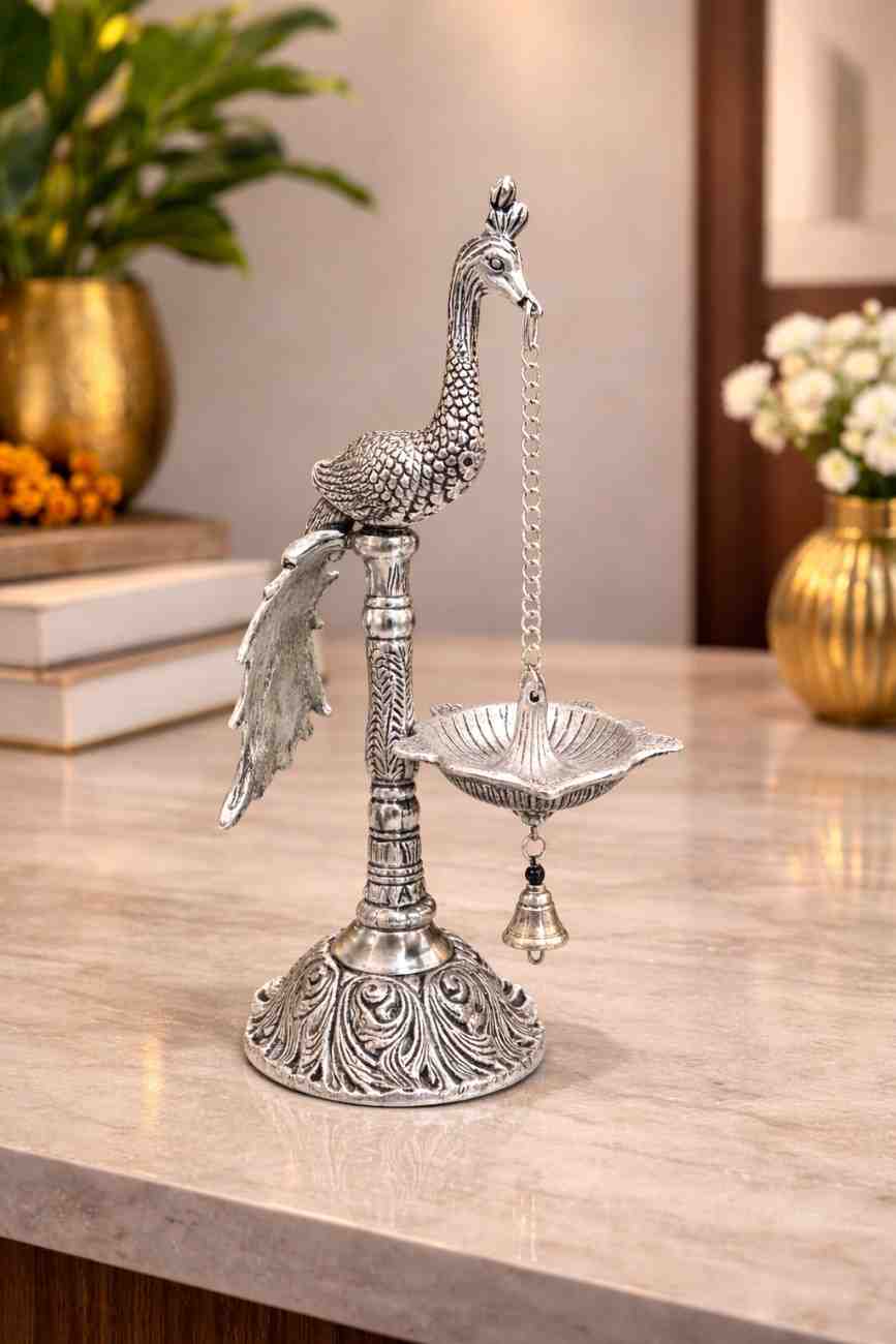 Silver Peacock Hanging Diya Decorative Gift