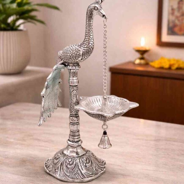 Silver Peacock Hanging Diya Decorative Gift