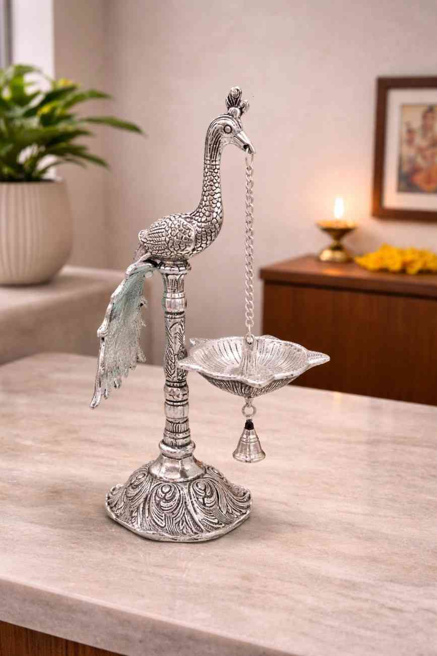 Silver Peacock Hanging Diya Decorative Gift