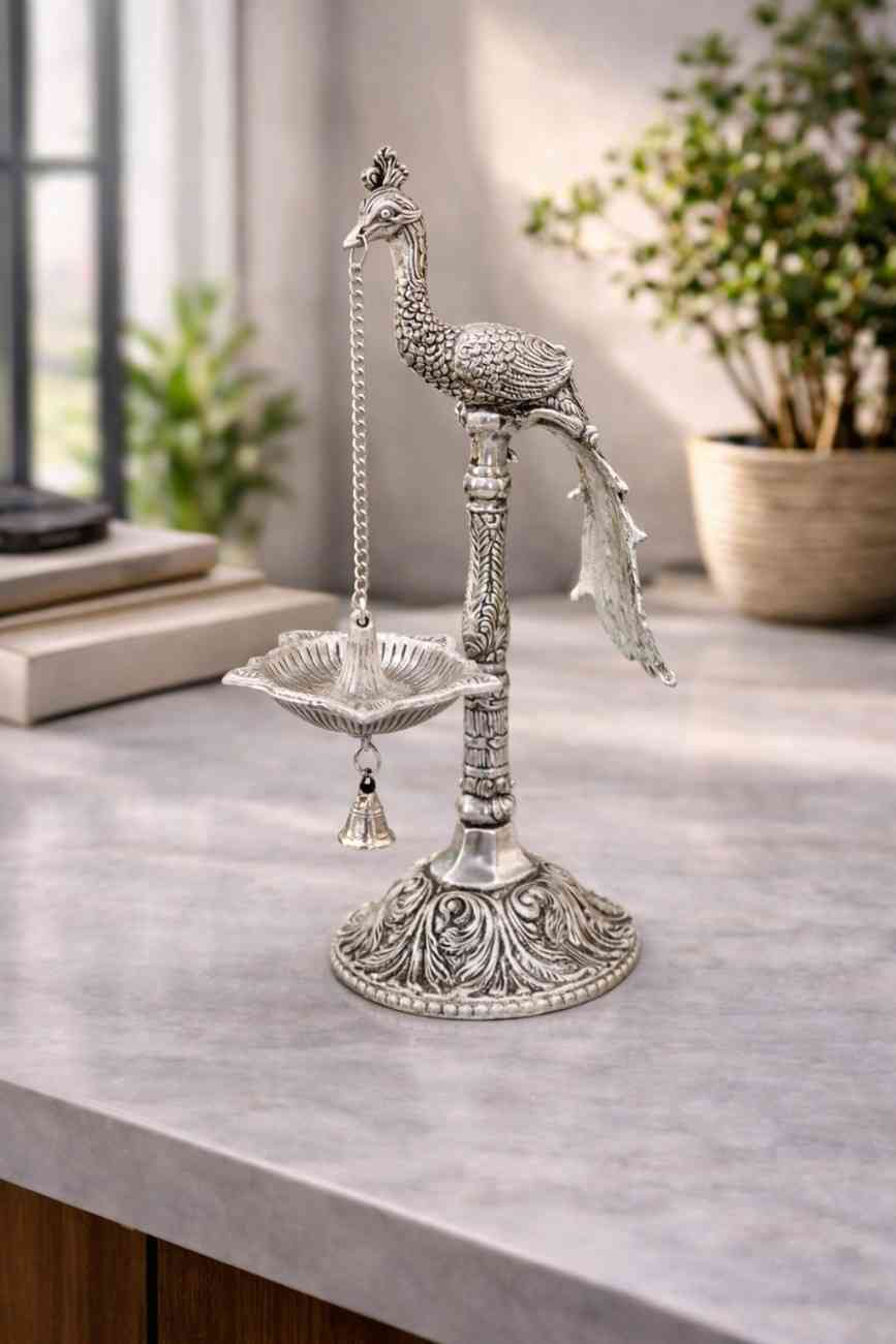 Silver Peacock Hanging Diya Decorative Gift