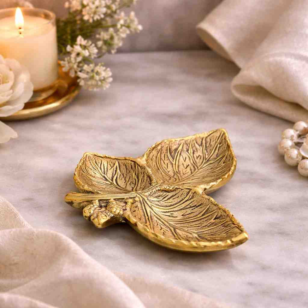 Spiritual Soul Golden Leaf Tray – Decorative Metal Leaf Tray