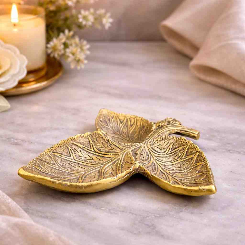 Spiritual Soul Golden Leaf Tray – Decorative Metal Leaf Tray