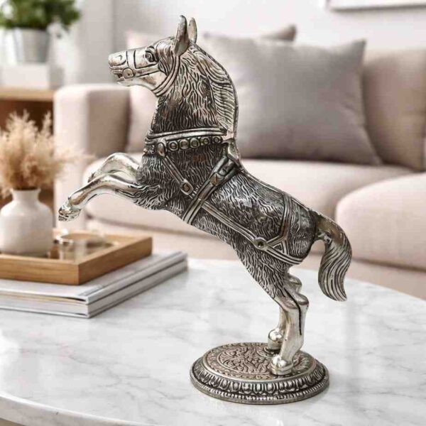 Spiritual Soul Silver Horse Statue for Home Decor – Premium Decorative Rearing Horse Figurine