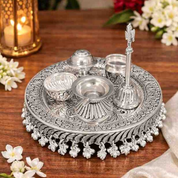 Spiritual Soul Exclusive German Silver Pooja Thali Set
