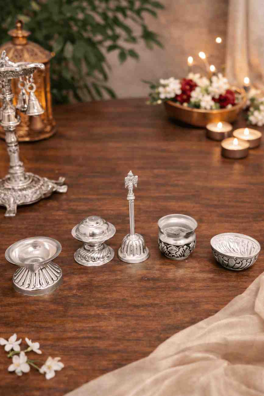 Spiritual Soul Exclusive German Silver Pooja Thali Set