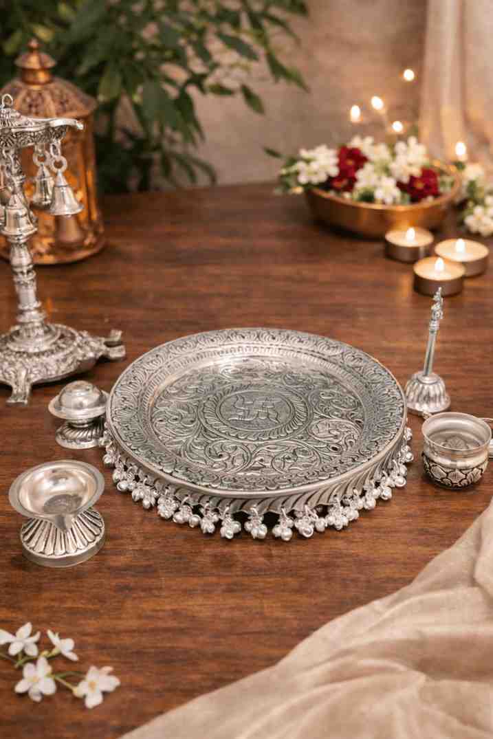 Spiritual Soul Exclusive German Silver Pooja Thali Set