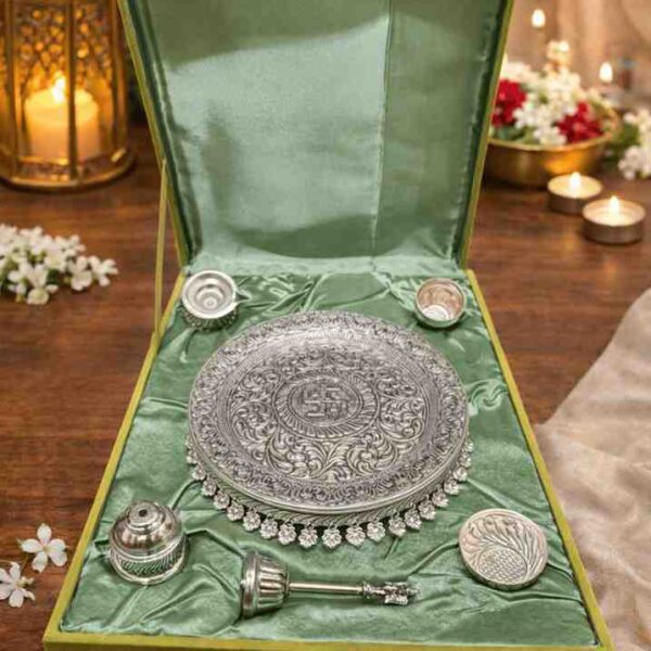 Spiritual Soul Exclusive German Silver Pooja Thali Set