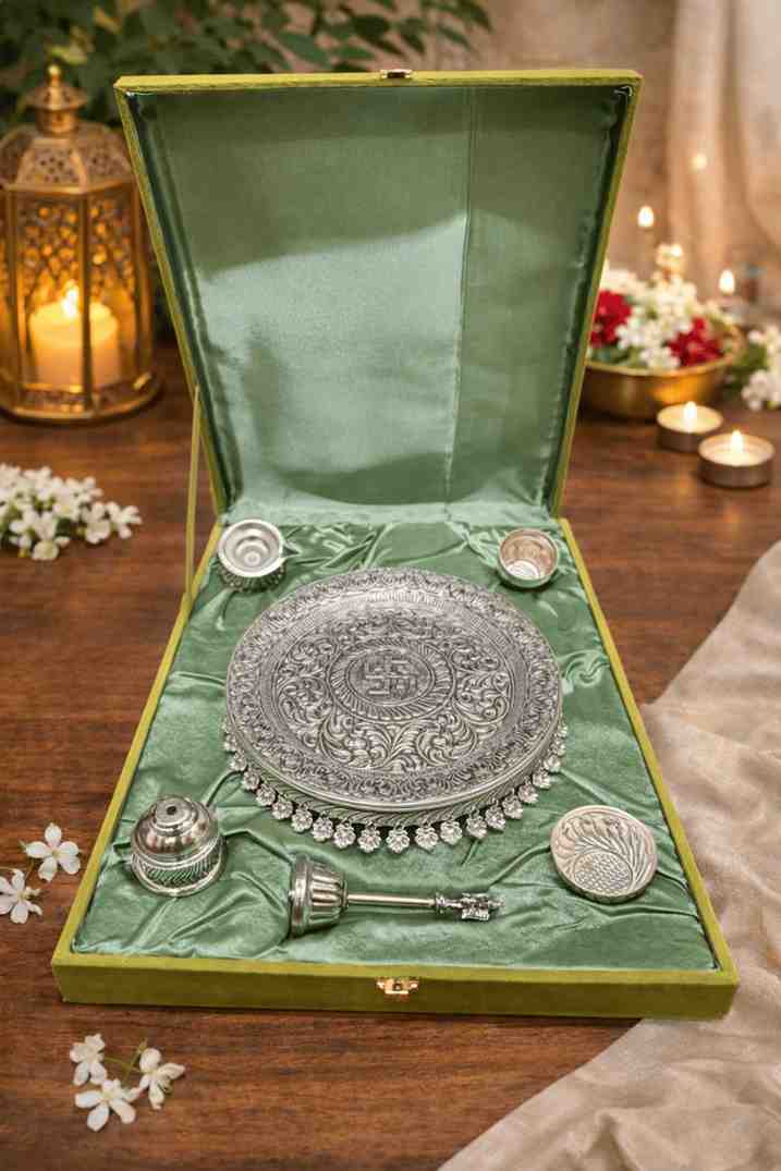 Spiritual Soul Exclusive German Silver Pooja Thali Set
