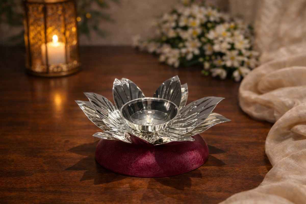 Spiritual Soul Silver Lotus Diya Gift Box