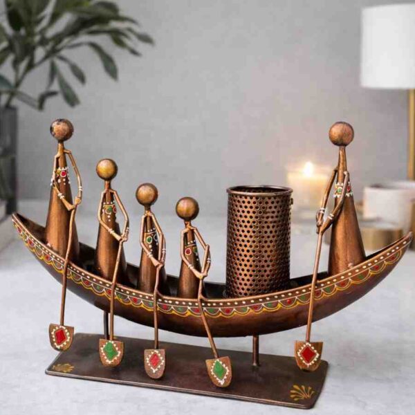 Spiritual Soul Metal Boat Pen Holder Decorative Desk Organizer
