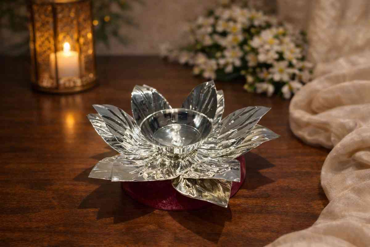Spiritual Soul Silver Lotus Diya Gift Box