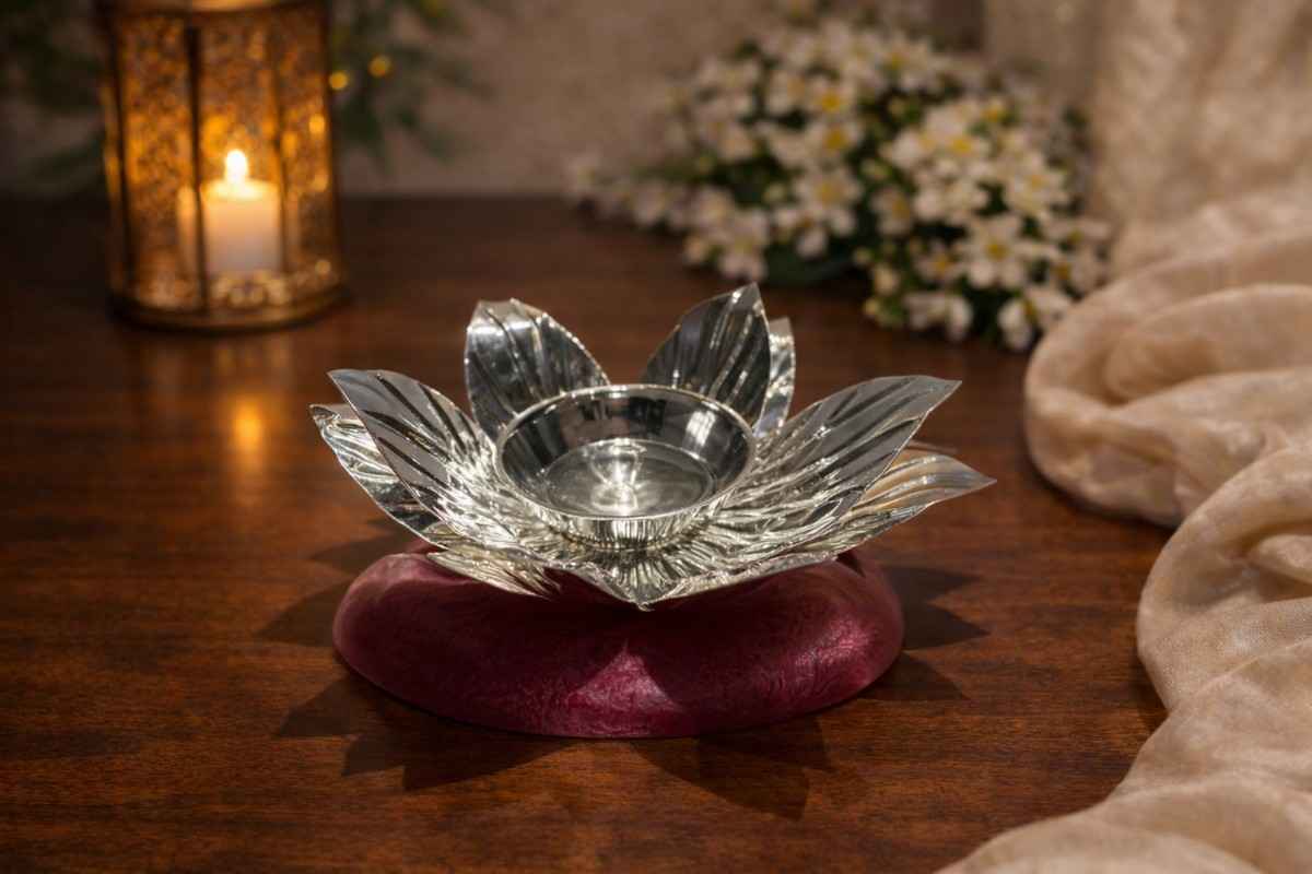 Spiritual Soul Silver Lotus Diya Gift Box