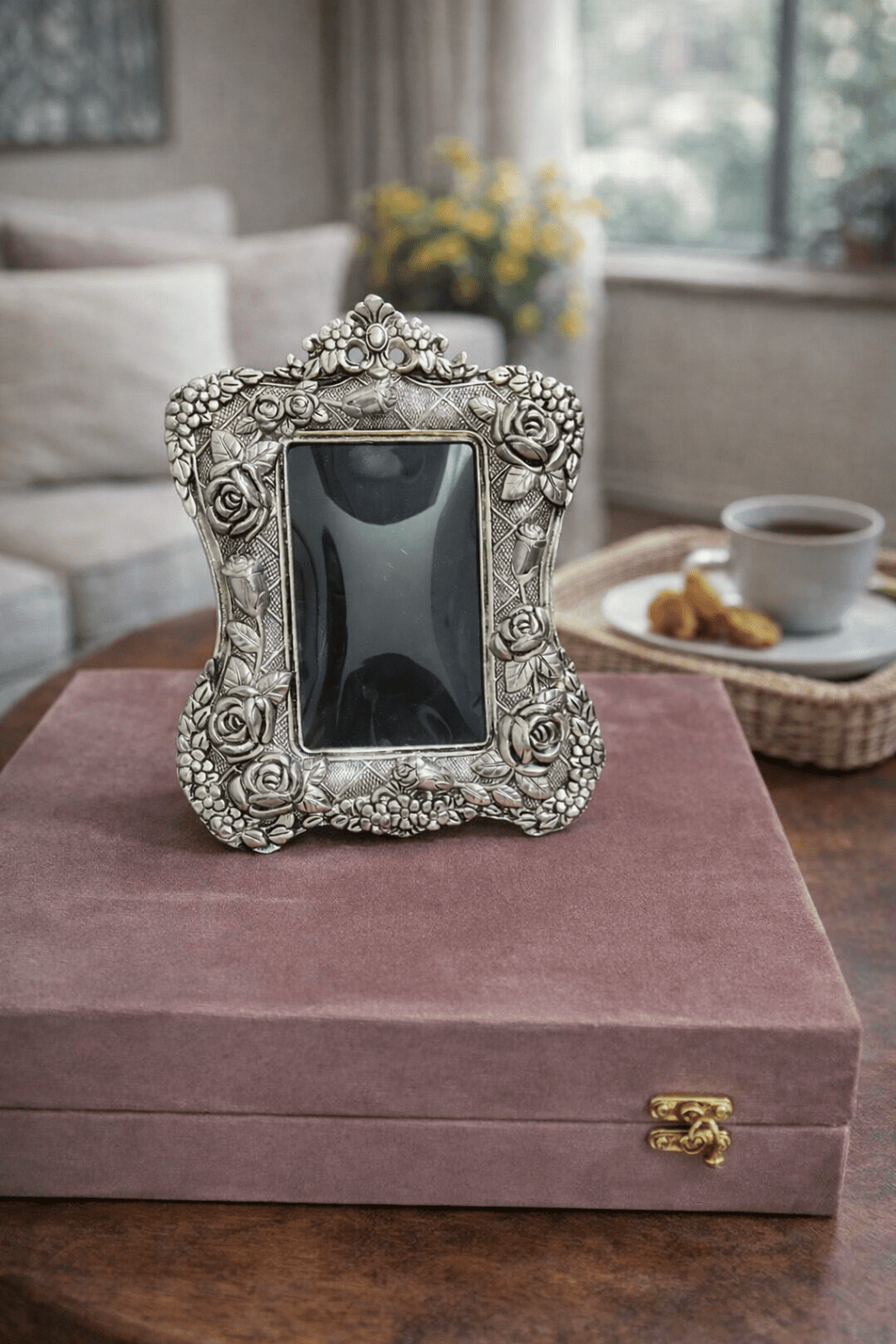 Silver Elephant Bowl Gift Set with Photo Frame and Decorative Tray