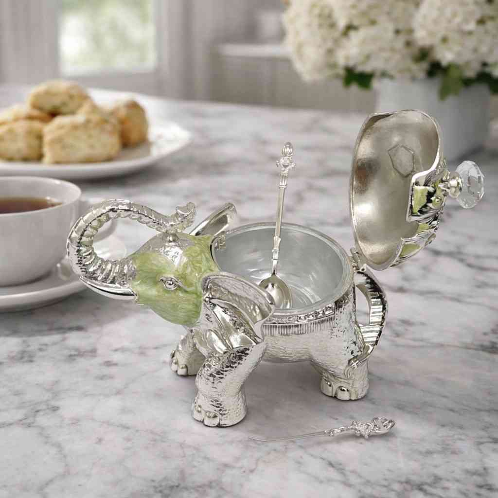 German Silver Elephant Decorative Bowl with Spoon 2 German Silver Elephant Decorative Bowl with Spoon