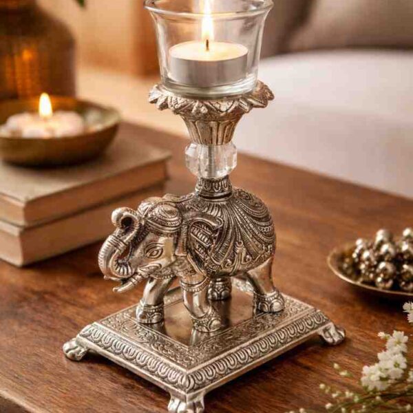 German Silver Elephant Tealight Holder
