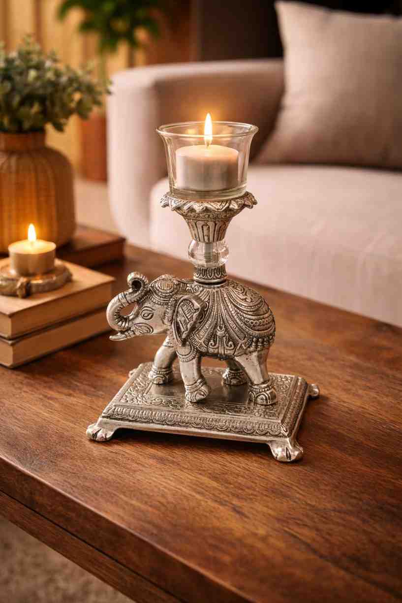 German Silver Elephant Tealight Holder 4 German Silver Elephant Tealight Holder