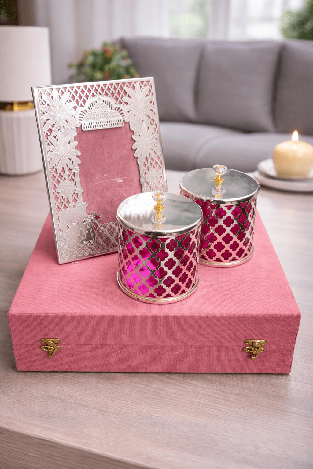 Silver Photo Frame and Dry Fruit Jar Gift Set