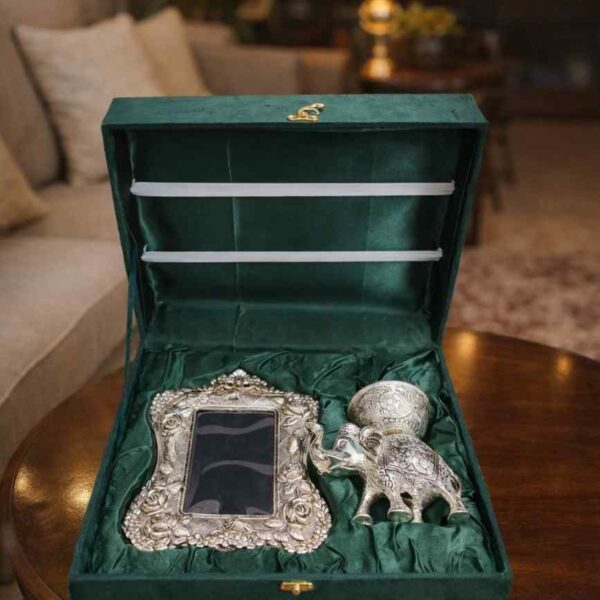 Silver Elephant Photo Frame Gift Set with Decorative Box