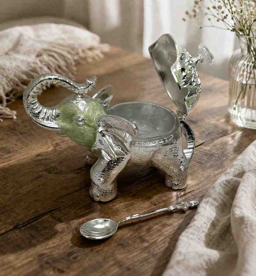 German Silver Elephant Decorative Bowl with Spoon 3 German Silver Elephant Decorative Bowl with Spoon