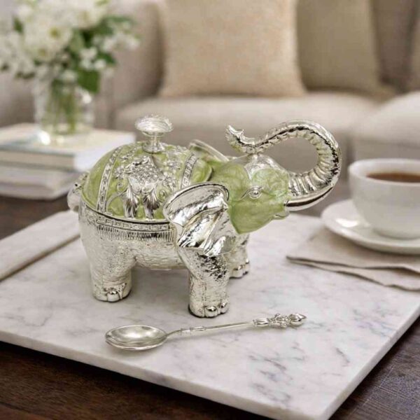 German Silver Elephant Decorative Bowl with Spoon